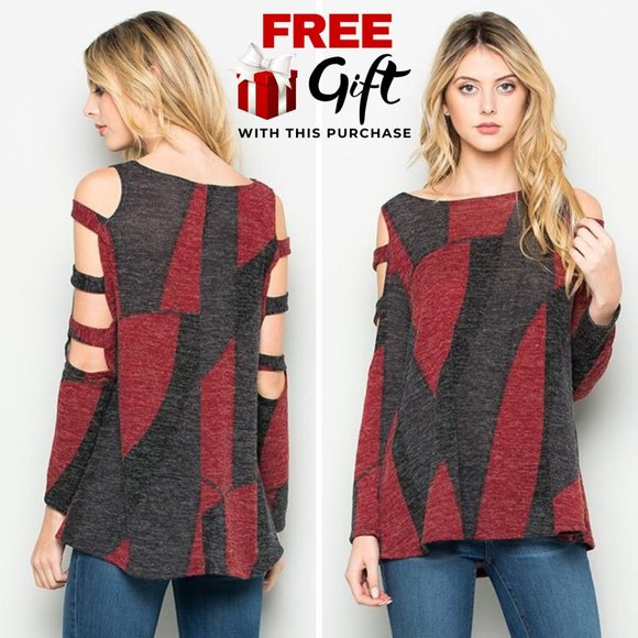 Boutique Tops - Open Long Sleeve Ladder Cut Out Tunic Top